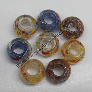 Handmade European Style Lampwork Beads, Mix Color 14x9mm Hole:6mm, Sold by Group