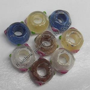 Handmade European Style Lampwork Beads, Mix Color 14x9mm Hole:6mm, Sold by Group