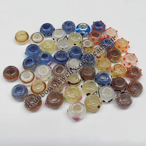 Handmade European Style Lampwork Beads, Mix Color and Mix Style 14x9mm Hole:6mm, Sold by Group