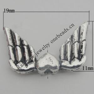 Bead Zinc Alloy Jewelry Findings Lead-free, Wing 19x11mm, Hole:1.5mm, Sold by KG