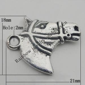 Pendant Zinc Alloy Jewelry Findings Lead-free, Horse head 21x18mm Hole:2mm, Sold by Bag