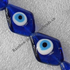 Turkish Handmade Lampwork Glass Evil Eye Beads, Diamond 30X20mm Hole: About 1.5mm, Sold by PC