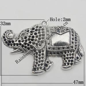 Pendant Zinc Alloy Jewelry Findings Lead-free, Elephant 47x32mm Hole:2mm, Sold by Bag