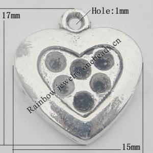 Pendant Zinc Alloy Jewelry Findings Lead-free, 17x15mm Hole:1mm, Sold by Bag