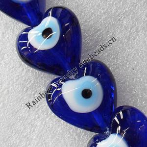 Turkish Handmade Lampwork Glass Evil Eye Beads, Heart 28mm Hole: About 1.5mm, Sold by PC