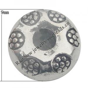 Bead Zinc Alloy Jewelry Findings Lead-free, Flat Round 9mm, Hole:2.5mm, Sold by Bag