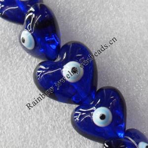 Turkish Handmade Lampwork Glass Evil Eye Beads, Heart 28mm Hole: About 1.5mm, Sold by PC