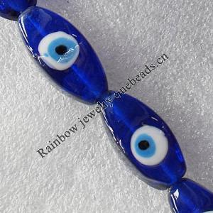 Turkish Handmade Lampwork Glass Evil Eye Beads, Faceted Oval 30x15mm Hole: About 1.5mm, Sold by PC