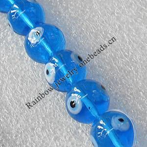 Turkish Handmade Lampwork Glass Evil Eye Beads, Round 8mm Hole: About 1.5mm, Sold by PC