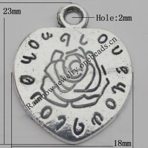 Pendant Zinc Alloy Jewelry Findings Lead-free, 23x18mm Hole:2mm, Sold by Bag