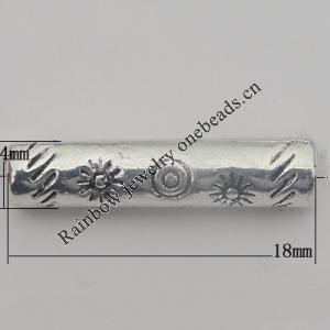 Bead Zinc Alloy Jewelry Findings Lead-free, Tube 18x4mm, Hole:2mm, Sold by Bag