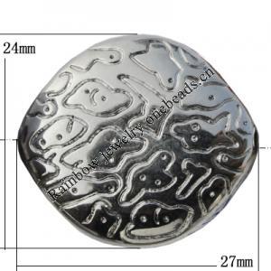 Jewelry findings, CCB plastic Beads platina plated, Flat Oval 27x24mm Hole:2mm, Sold by Bag