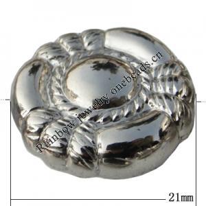 Jewelry findings, CCB plastic Beads platina plated, Flat Round 21mm Hole:2.5mm, Sold by Bag
