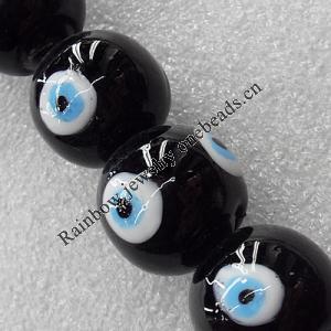 Turkish Handmade Lampwork Glass Evil Eye Beads, Round 8mm Hole: About 1.5mm, Sold by PC