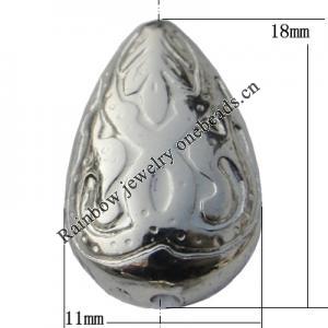 Jewelry findings, CCB plastic Beads platina plated, Teardrop 18x11mm Hole:1mm, Sold by Bag