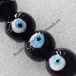 Turkish Handmade Lampwork Glass Evil Eye Beads, Round 8mm Hole: About 1.5mm, Sold by PC