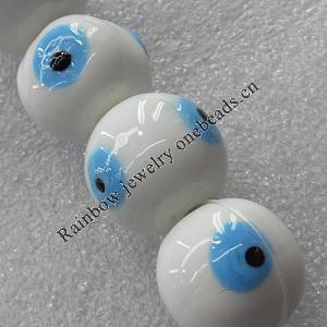 Turkish Handmade Lampwork Glass Evil Eye Beads, Round 14mm Hole: About 1.5mm, Sold by PC