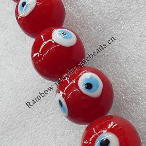 Turkish Handmade Lampwork Glass Evil Eye Beads, Round 12mm Hole: About 1.5mm, Sold by PC
