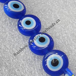 Turkish Handmade Lampwork Glass Evil Eye Beads, Flat Round 10mm Hole: About 1.5mm, Sold by PC