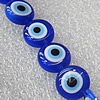 Turkish Handmade Lampwork Glass Evil Eye Beads, Flat Round 10mm Hole: About 1.5mm, Sold by PC