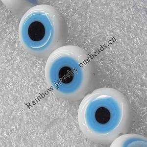 Turkish Handmade Lampwork Glass Evil Eye Beads, Flat Round 10mm Hole: About 1.5mm, Sold by PC