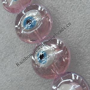 Turkish Handmade Lampwork Glass Evil Eye Beads, Flat Round 15mm Hole: About 1.5mm, Sold by PC