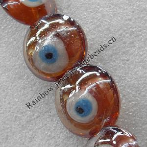 Turkish Handmade Lampwork Glass Evil Eye Beads, Flat Round 20mm Hole: About 1.5mm, Sold by PC