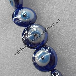 Turkish Handmade Lampwork Glass Evil Eye Beads, Flat Round 25mm Hole: About 1.5mm, Sold by PC