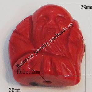 Coral Beads, Buddha 29x36mm Hole:2mm, Sold by PC