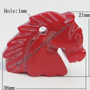 Coral Pendants, Horse Head 26x21mm Hole:1mm, Sold by PC