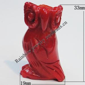 Coral Beads, Owl 33x19mm Hole:2mm, Sold by PC