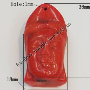 Coral Pendants, Buddha Head 36x18mm Hole:1mm, Sold by PC