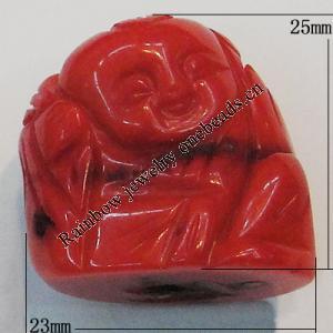 Coral Beads, Buddha 25x23mm Hole:2mm, Sold by KG