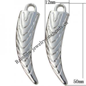 Jewelry findings, CCB plastic Pendant platina plated, 50x12mm Hole:4.5mm, Sold by Bag