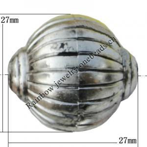 Jewelry findings, CCB plastic Beads Antique silver, Fluted Lantern 27mm Hole:3mm, Sold by Bag