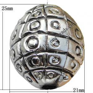 Jewelry findings, CCB plastic European style Beads  platina plated, Oval 25x21mm Hole:4mm, Sold by Bag