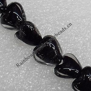 Silver Foil Lampwork Beads, Heart 12mm Hole: About 1.5mm, Sold by PC