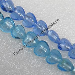 Silver Foil Lampwork Beads, Heart 12mm Hole: About 1.5mm, Sold by PC