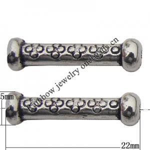 Bead Zinc Alloy Jewelry Findings Lead-free, Tube 22x5mm, Hole:2mm, Sold by Bag