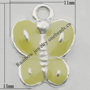 Pendant Zinc Alloy Enamel Jewelry Findings Lead-free, Butterfly 15x11mm Hole:2mm Sold by Bag
