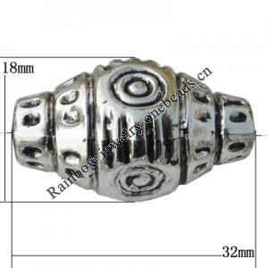 Jewelry findings, CCB plastic Beads Antique silver, 32x18mm Hole:3.5mm, Sold by Bag