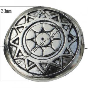 Jewelry findings, CCB plastic Beads Antique silver, Flat Round 33x33mm Hole:1.5mm, Sold by Bag