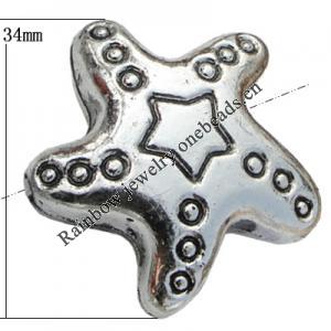 Jewelry findings, CCB plastic Beads Antique silver, Star 34mm Hole:2.5mm, Sold by Bag