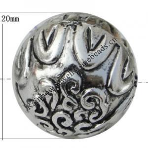 Jewelry findings, CCB plastic Beads Antique silver, Round 20mm Hole:2mm, Sold by Bag