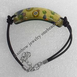 "Dichroic Glass Bracelet, Dichroic Beads with Cowhide rope, 15x50mm Length:7.8 Inch, Sold by Strand 