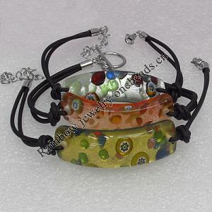 Dichroic Glass Bracelet, Dichroic Beads with Cowhide rope, Mix Color 15x50mm Length:7.8 Inch, Sold by Strand 