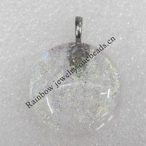 Dichroic Lampwork Glass Pendant with Metal Alloy Head, Flat Round 30mm Hole:7x4mm Sold by PC