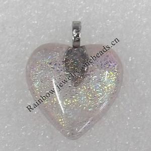 Dichroic Lampwork Glass Pendant with Metal Alloy Head, Heart 22mm Hole:7x4mm Sold by PC