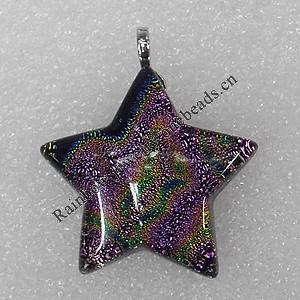 Dichroic Lampwork Glass Pendant with Metal Alloy Head, Star 30mm Hole:7x4mm Sold by PC
