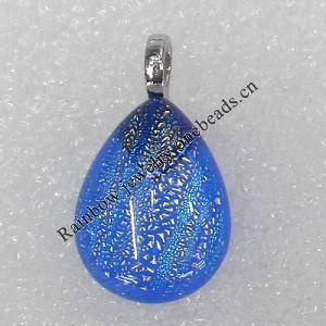 Dichroic Lampwork Glass Pendant with Metal Alloy Head, Teardrop 30x40mm Hole:7x4mm Sold by PC